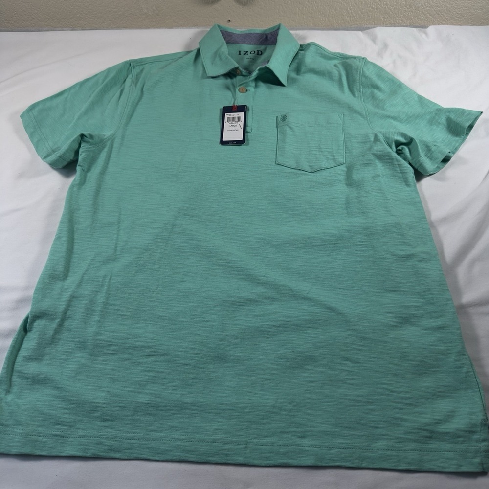 IZOD Polo Shirt Men L Short Sleeve Mint Green Performance Golf Casual Collar NWT